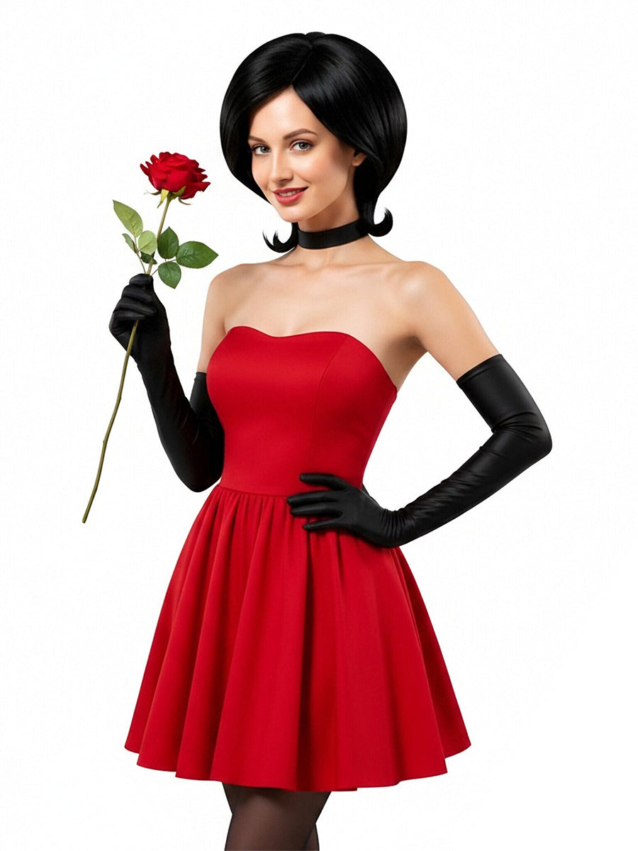 Scarlet Overkill Costume Retro Animated Supervillain Cosplay Outfit Red Strapless A-Line Dress