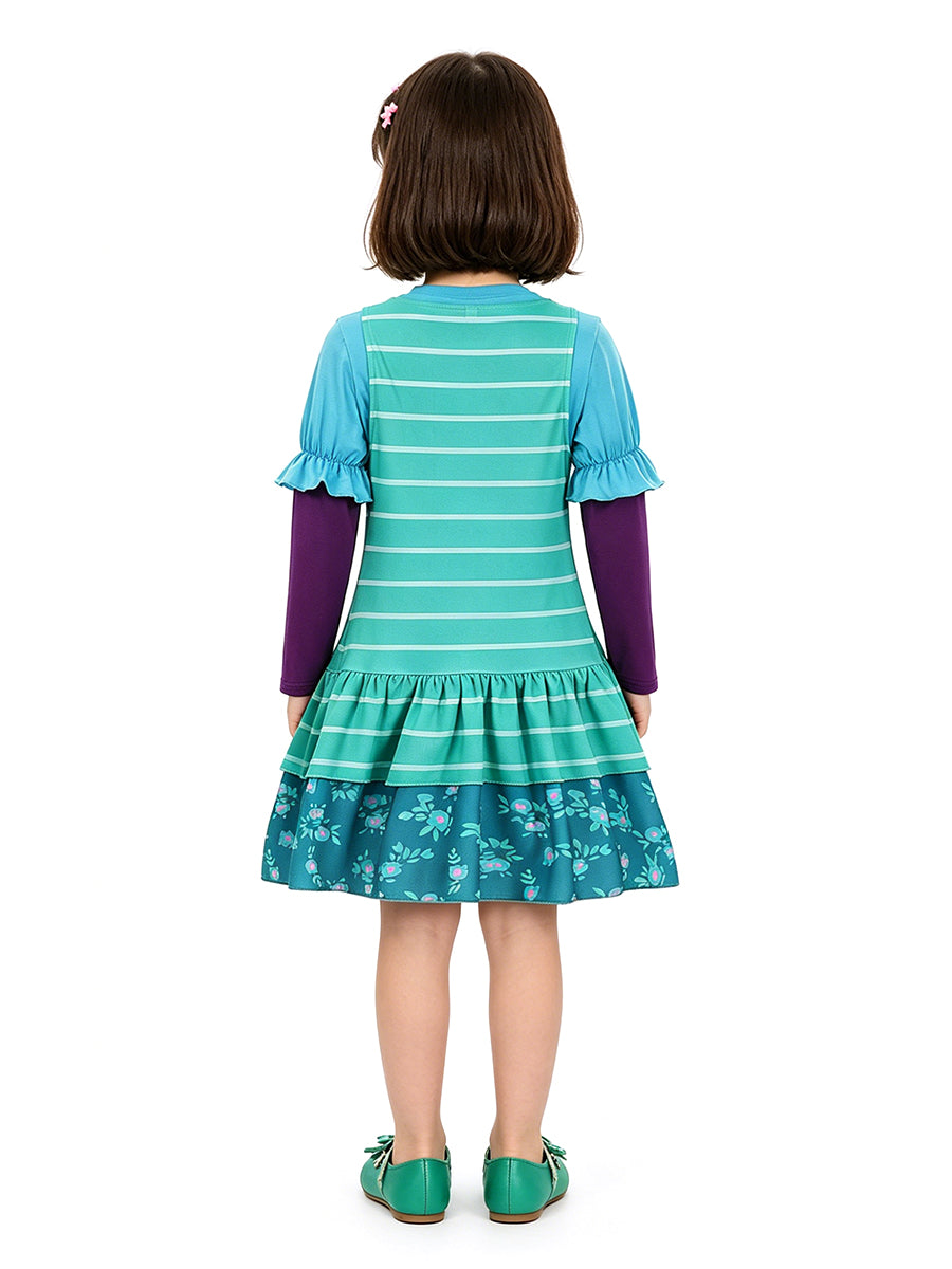 Animated Teal Striped Dress Set