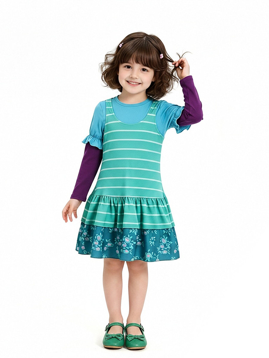 Animated Teal Striped Dress Set