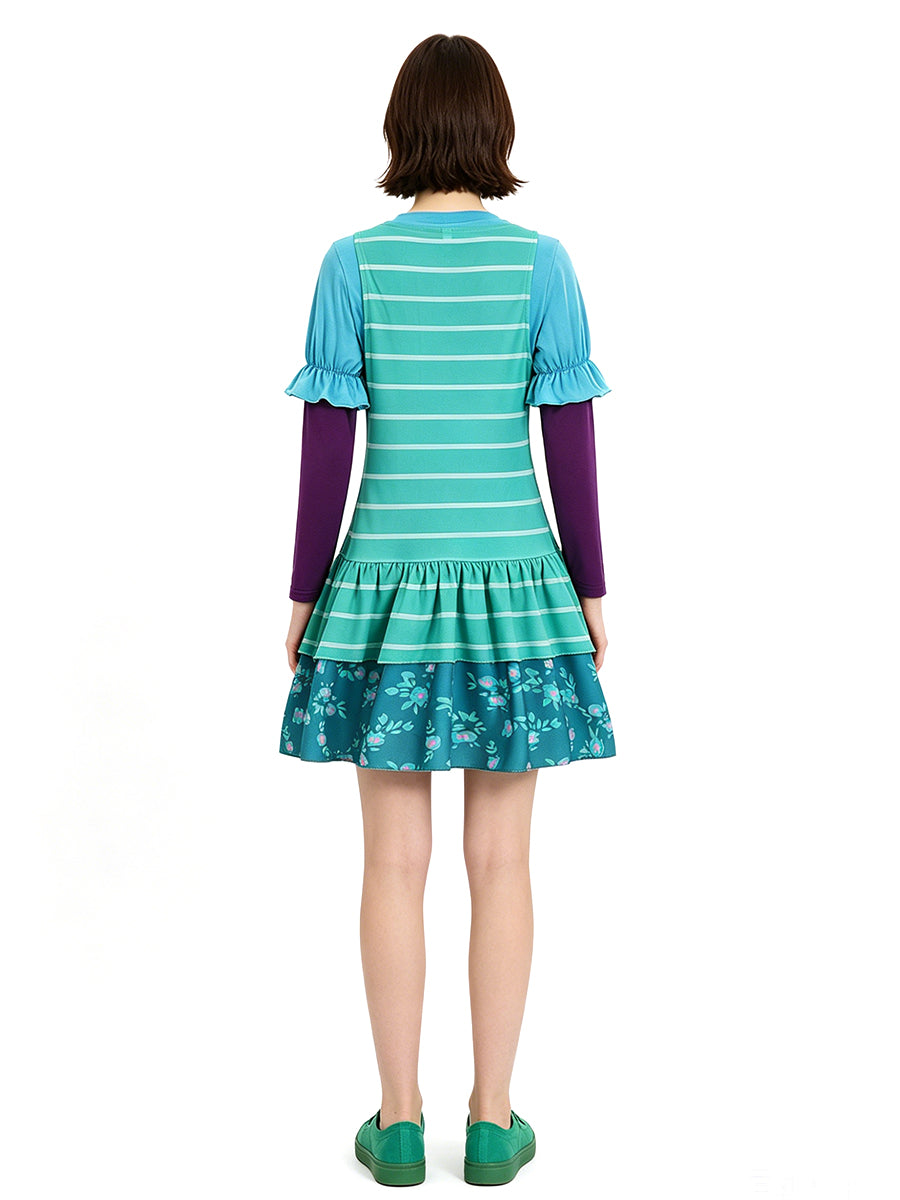 Animated Teal Striped Dress Set