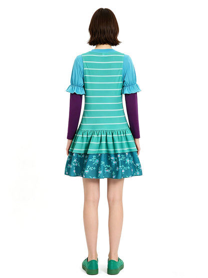 Animated Teal Striped Dress Set