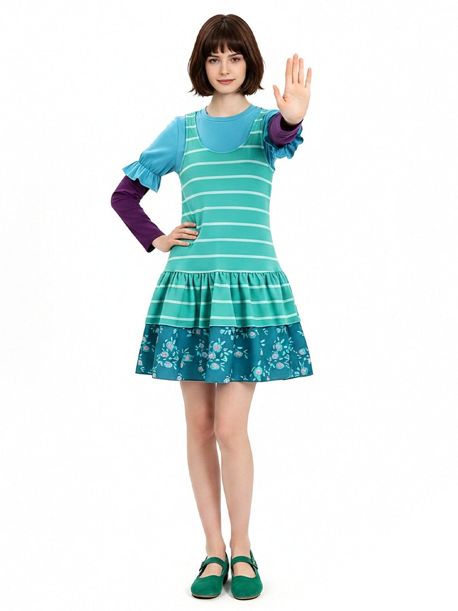 Animated Teal Striped Dress Set