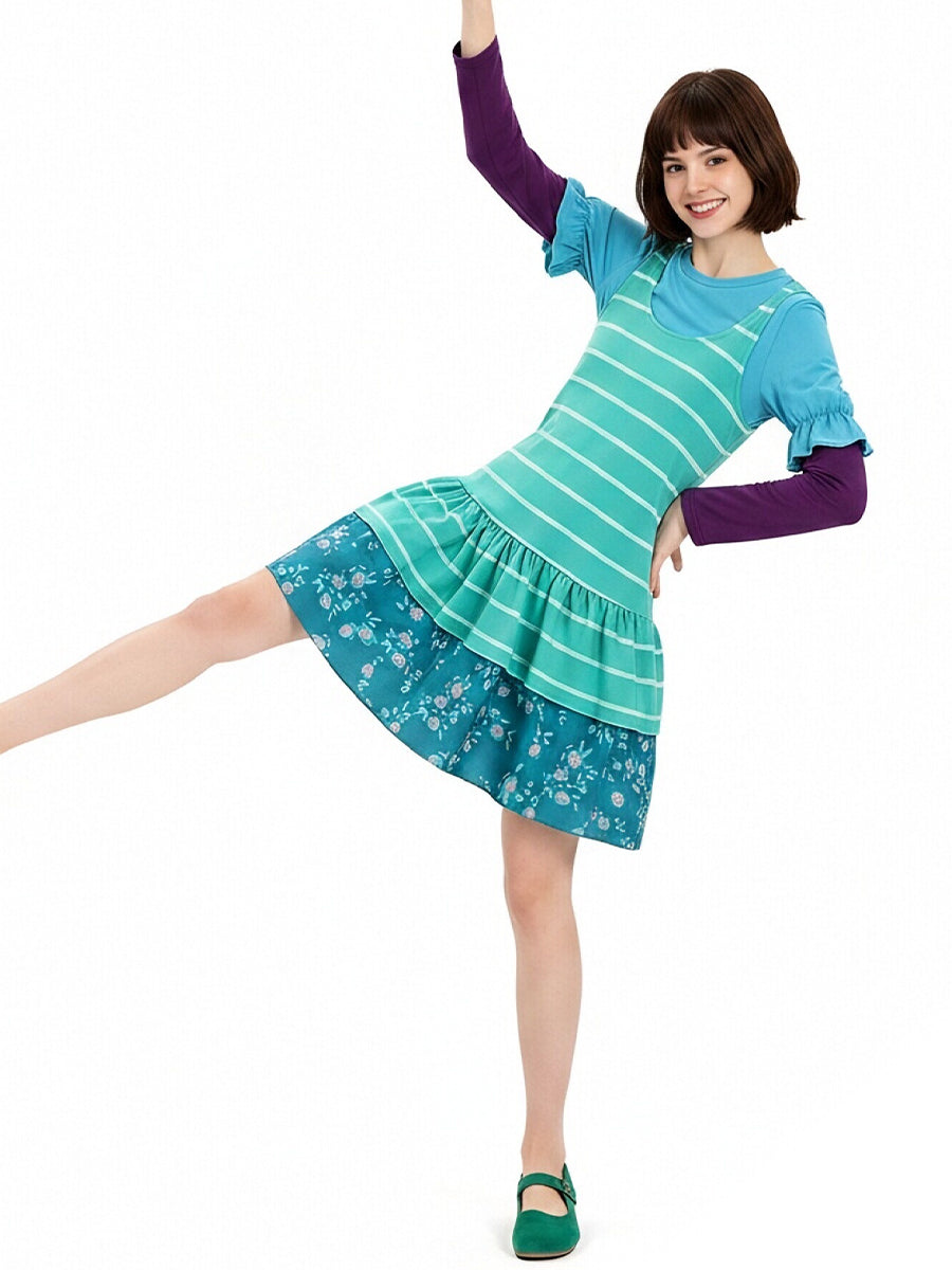 Animated Teal Striped Dress Set