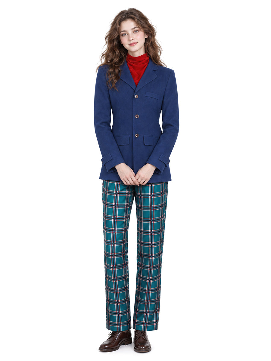 Anime Blue Coat and Plaid Pants