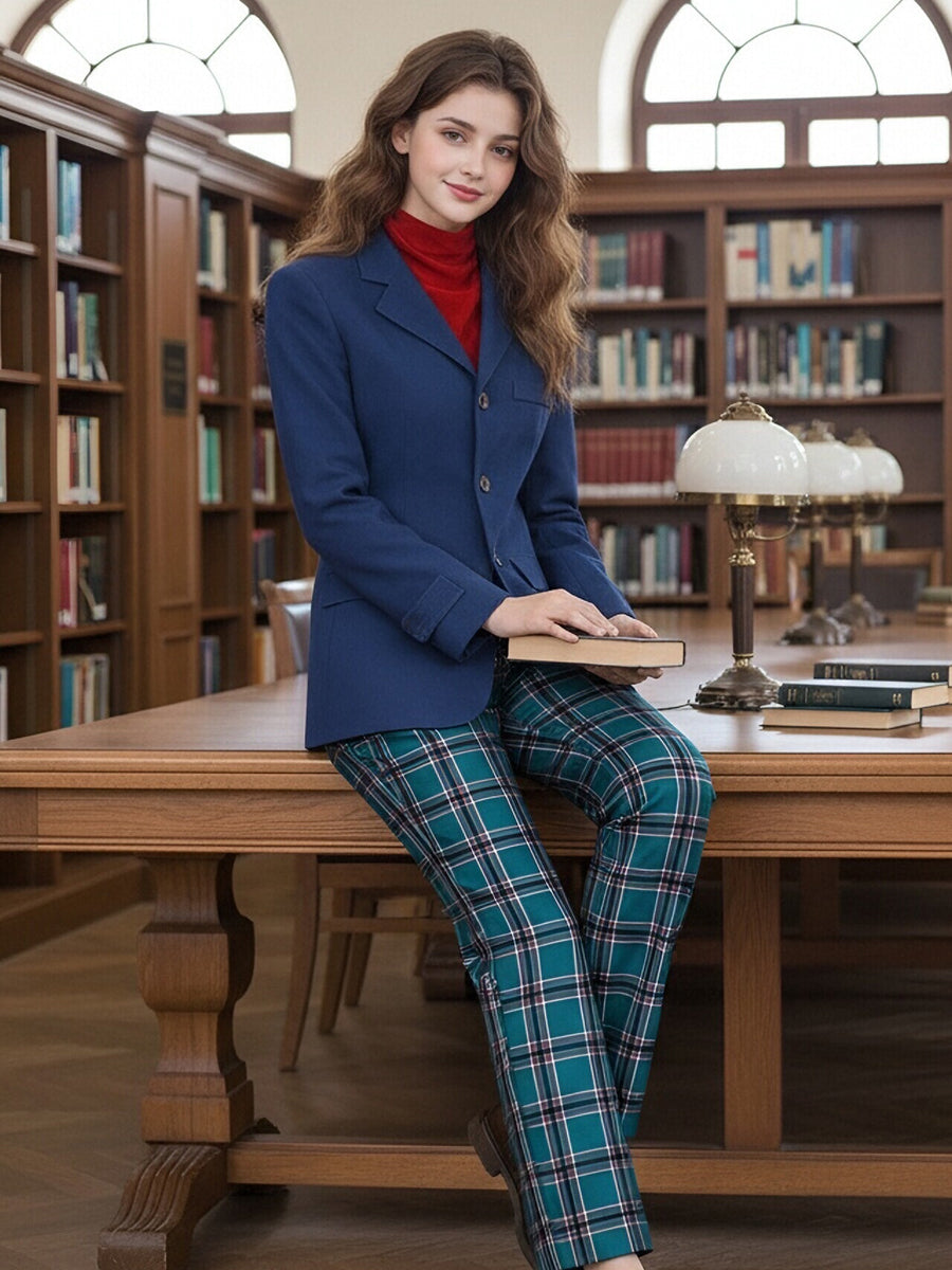 Anime Blue Coat and Plaid Pants
