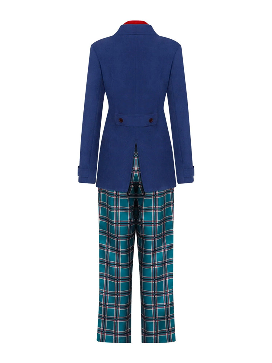 Anime Blue Coat and Plaid Pants