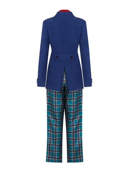 Anime Blue Coat and Plaid Pants