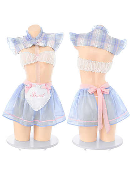 Anime Maid Plaid Cosplay Outfit