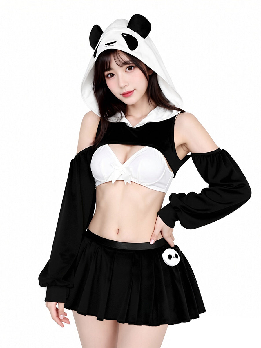 
Kawaii Panda Bear Costume Sexy Velvet Animal Hooded Cosplay Lingerie Set