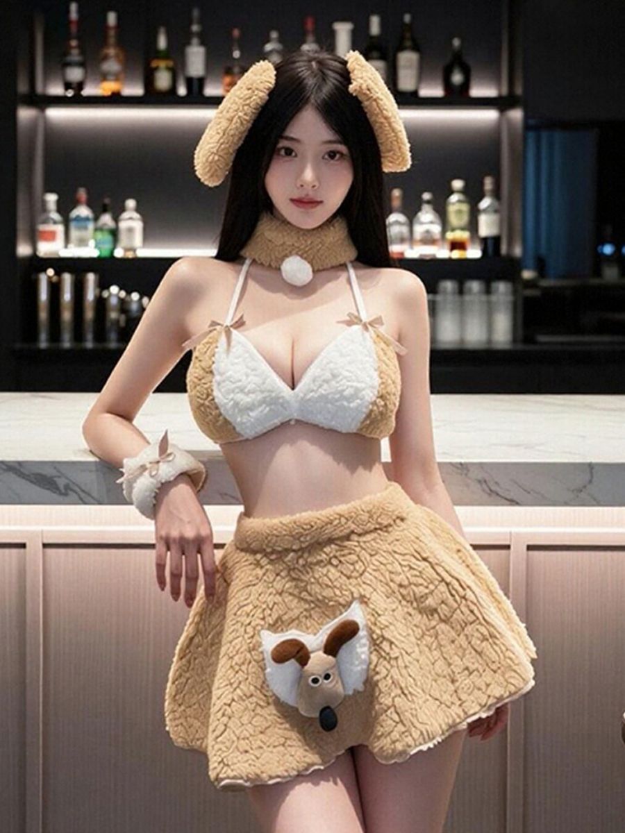 Plush Puppy Dog Costume Set Cute Dog Cosplay Outfit 