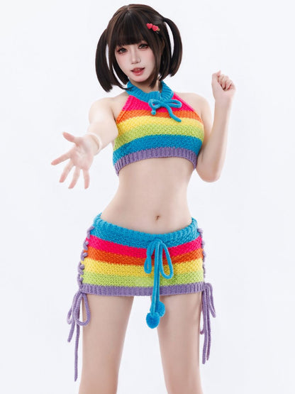 Anime Rainbow Knitwear Lingerie Set