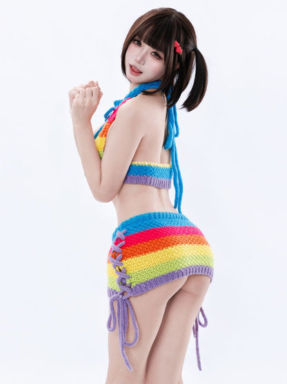 Anime Rainbow Knitwear Lingerie Set
