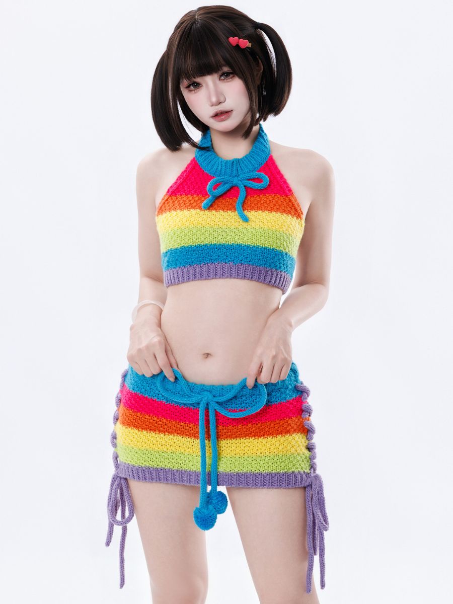 Anime Rainbow Knitwear Lingerie Set