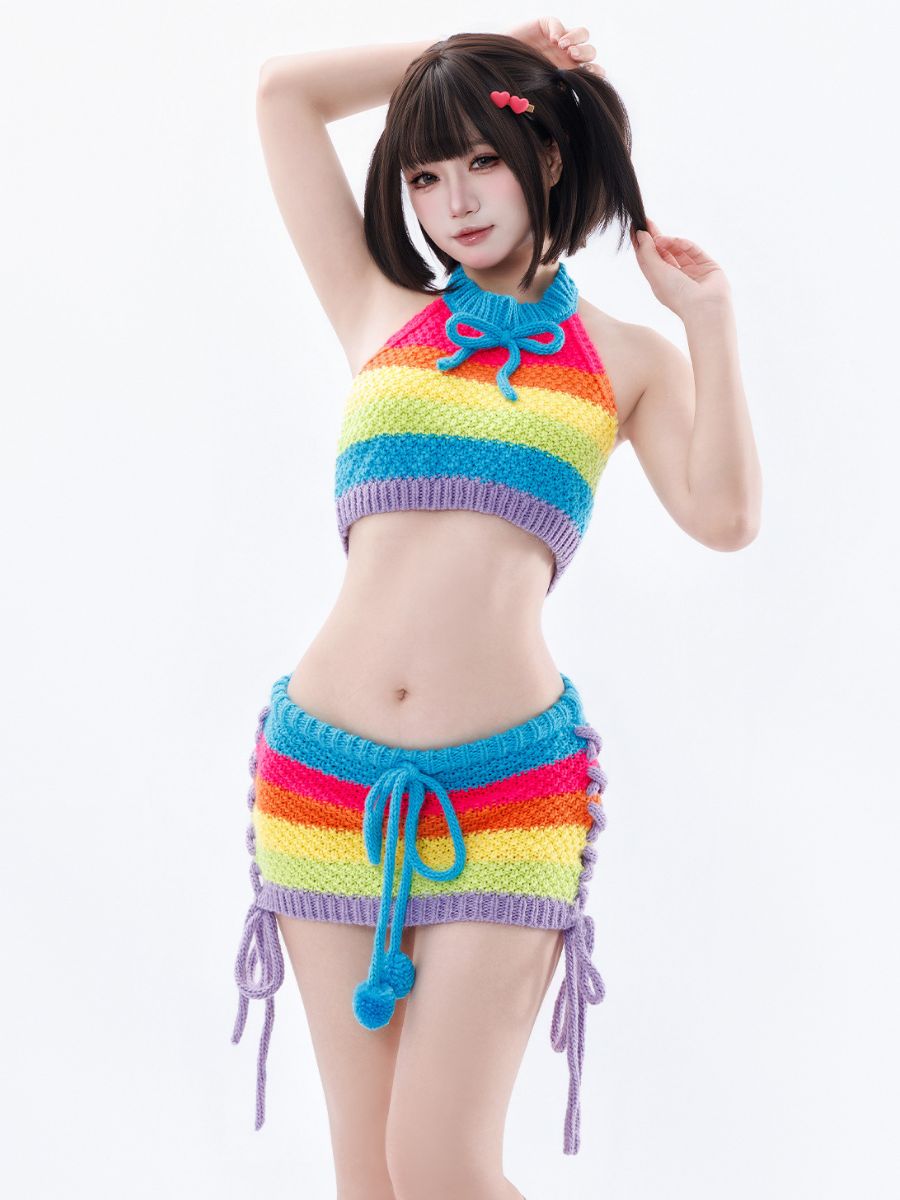 Anime Rainbow Knitwear Lingerie Set