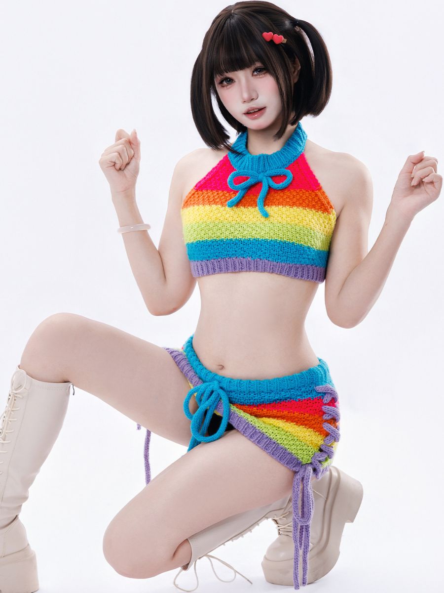 Anime Rainbow Knitwear Lingerie Set