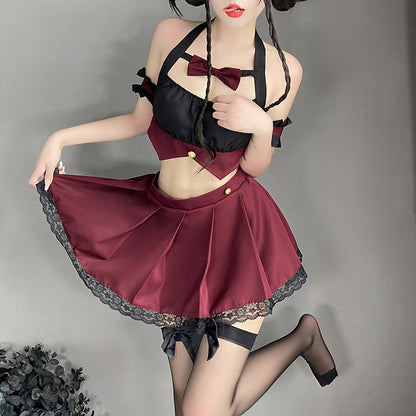 Anime Halter Crop Top and Pleated Skirt
