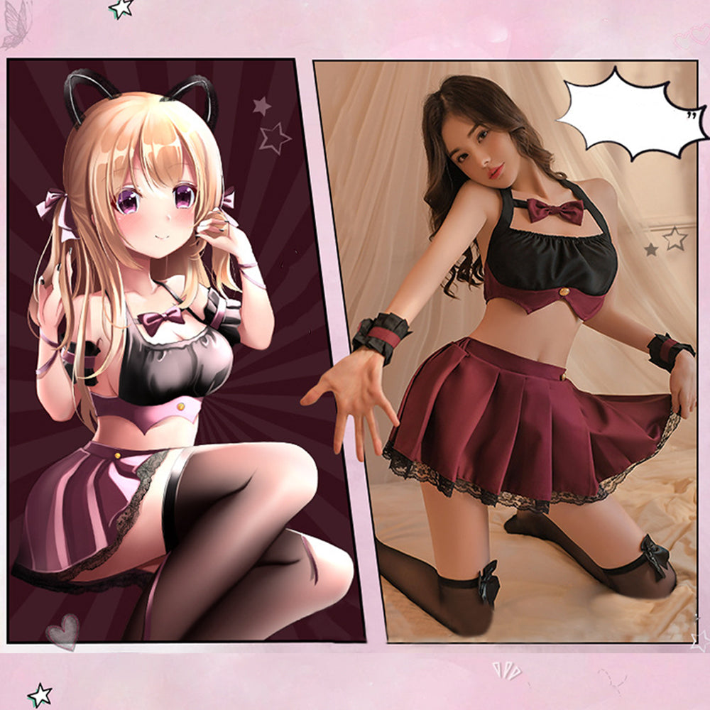 Anime Halter Crop Top and Pleated Skirt