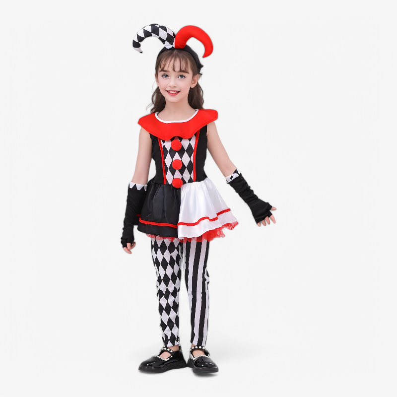 Mini Clown Costume for Girls – Includes Hat, Gloves, and Leggings