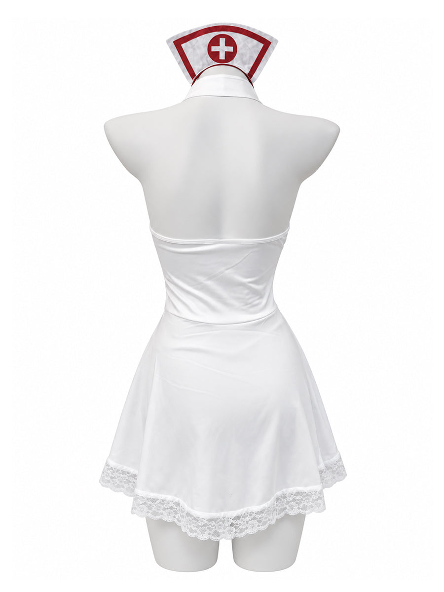 Playful Nurse Deep V Halter Dress