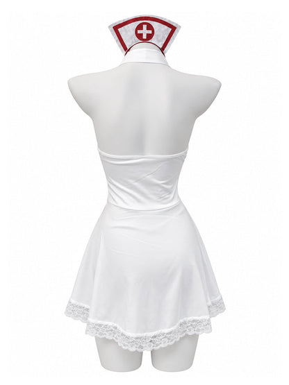 Playful Nurse Deep V Halter Dress