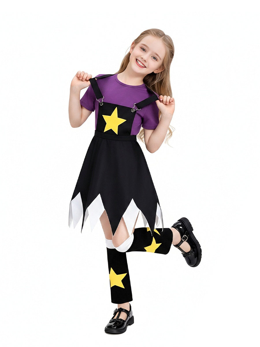 Poppy Playtime Lily Lovebraids Cosplay Costume Purple T-Shirt and Jagged Suspender Skirt Set