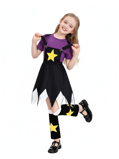 Poppy Playtime Lily Lovebraids Cosplay Costume Purple T-Shirt and Jagged Suspender Skirt Set