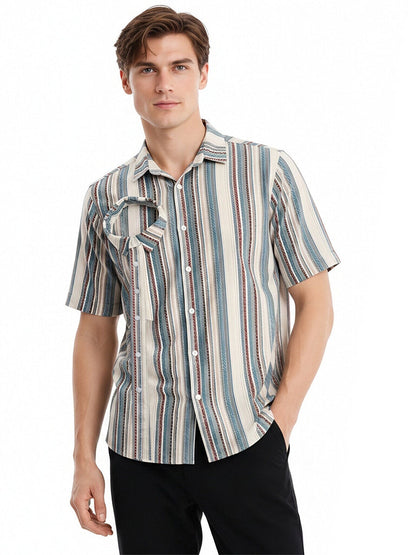 Backrooms Costume Bearded Still Life Vertical Striped Short Sleeve Shirt 