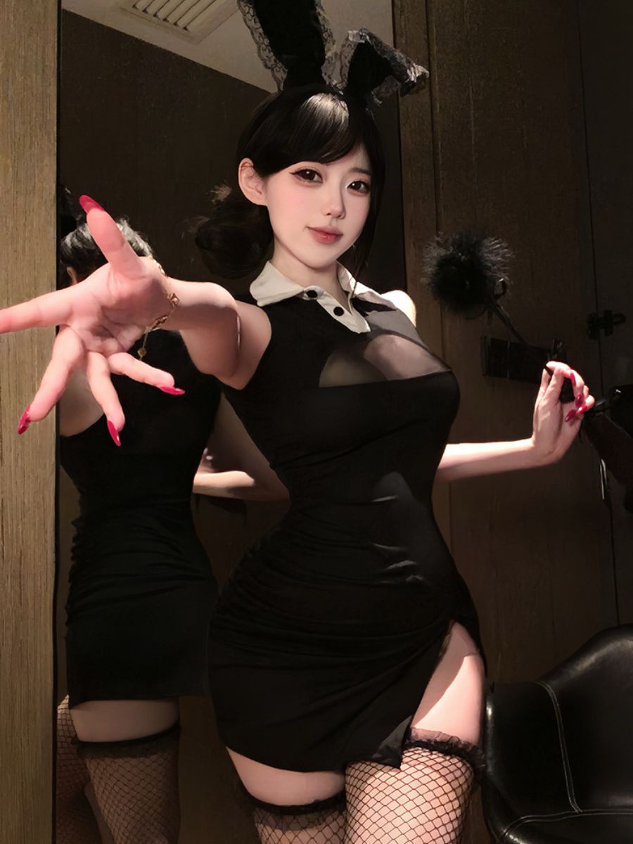 Black Bunny Mini Dress Costume