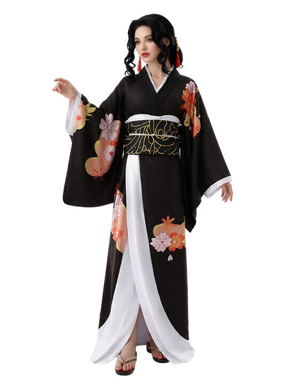 Black Floral Print Kimono Costume