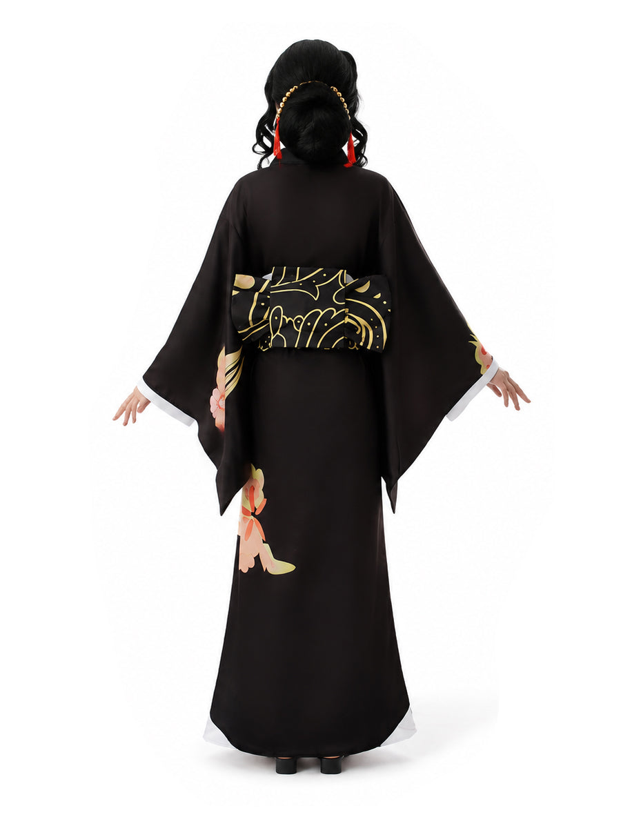Black Floral Print Kimono Costume