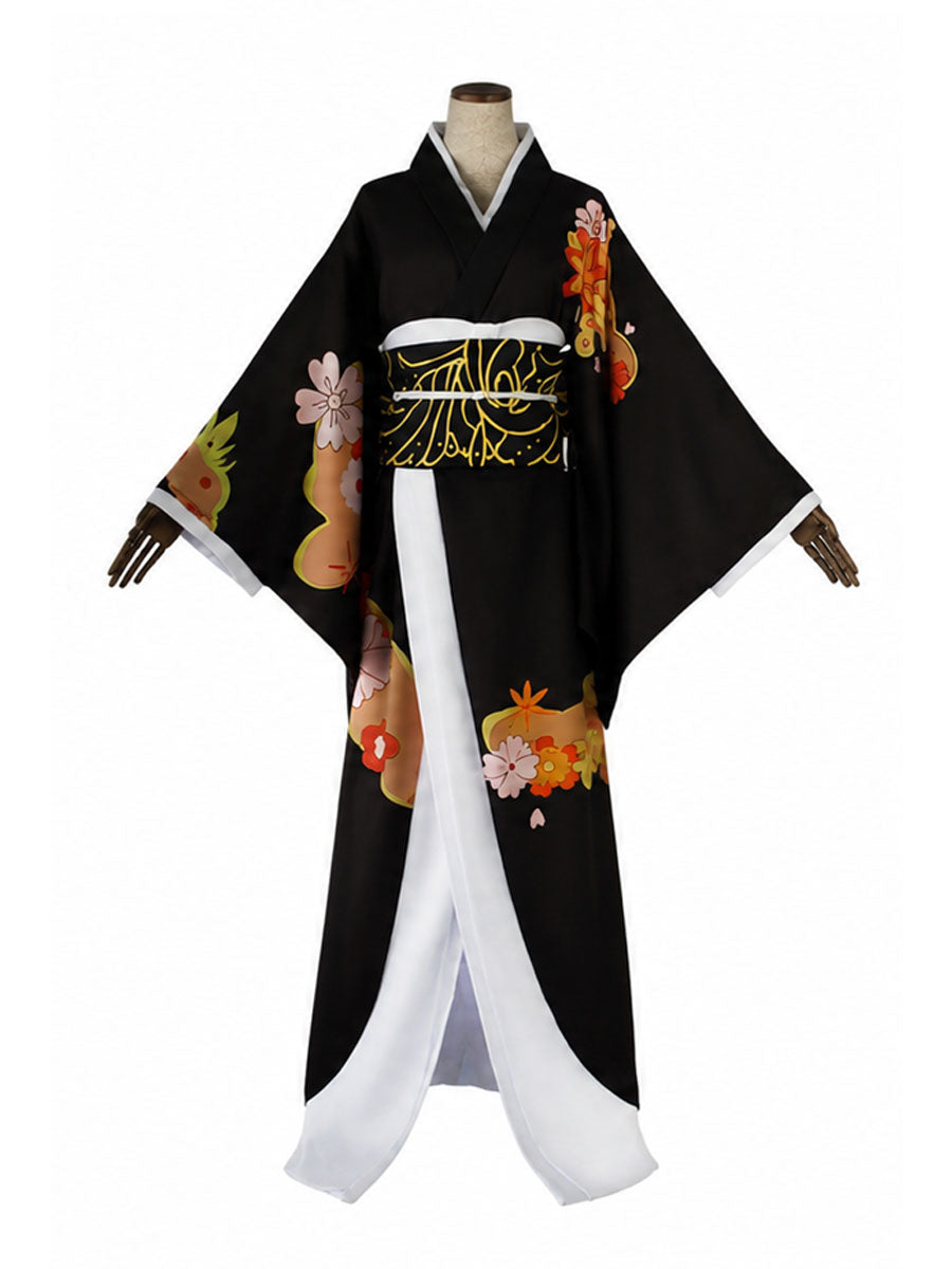 Black Floral Print Kimono Costume