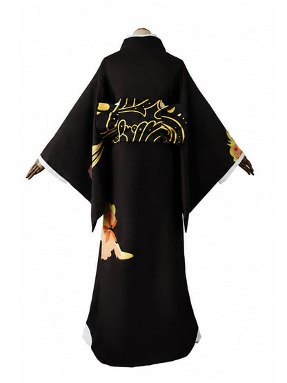 Black Floral Print Kimono Costume