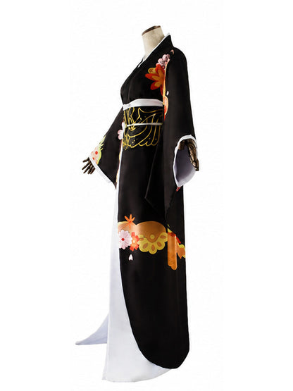 Black Floral Print Kimono Costume