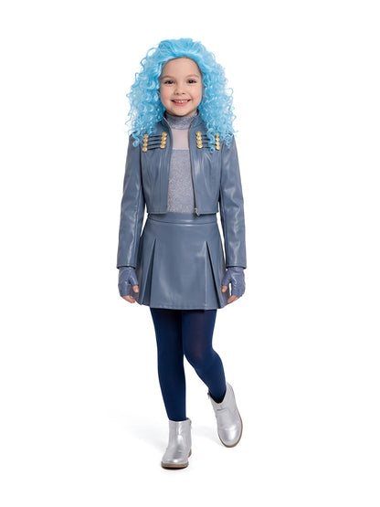 Descendants 5 Chloe Costume Descendants Wicked Wonderland Princess Blue PU Leather Cosplay Outfit