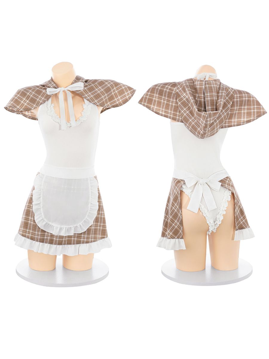 Brown Plaid Maid Cosplay Lingerie Set