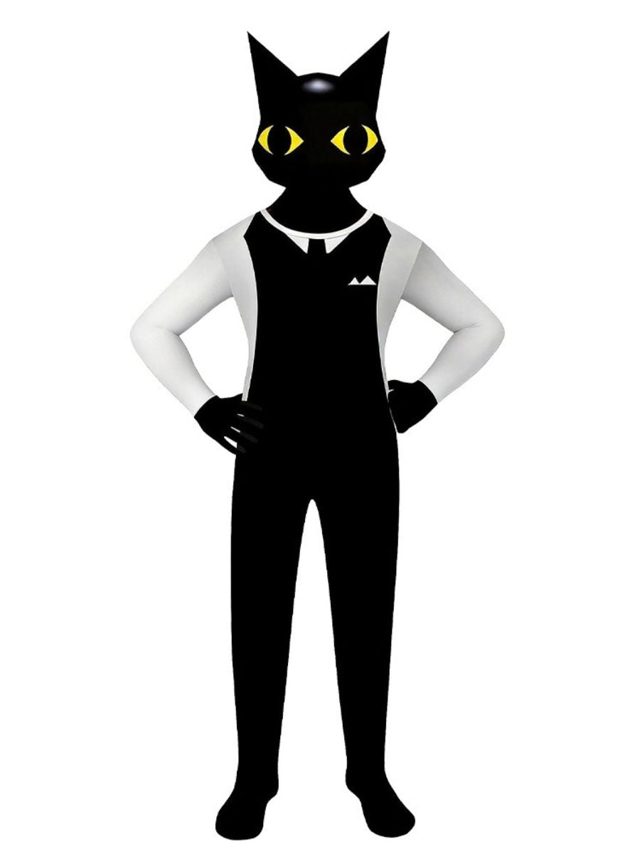 Animal Hospital Secret Agent Costume Cat in Black Full Body Jumpsuit for Kids and Adults 