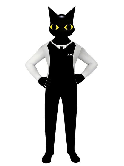 Animal Hospital Secret Agent Costume Cat in Black Full Body Jumpsuit for Kids and Adults 