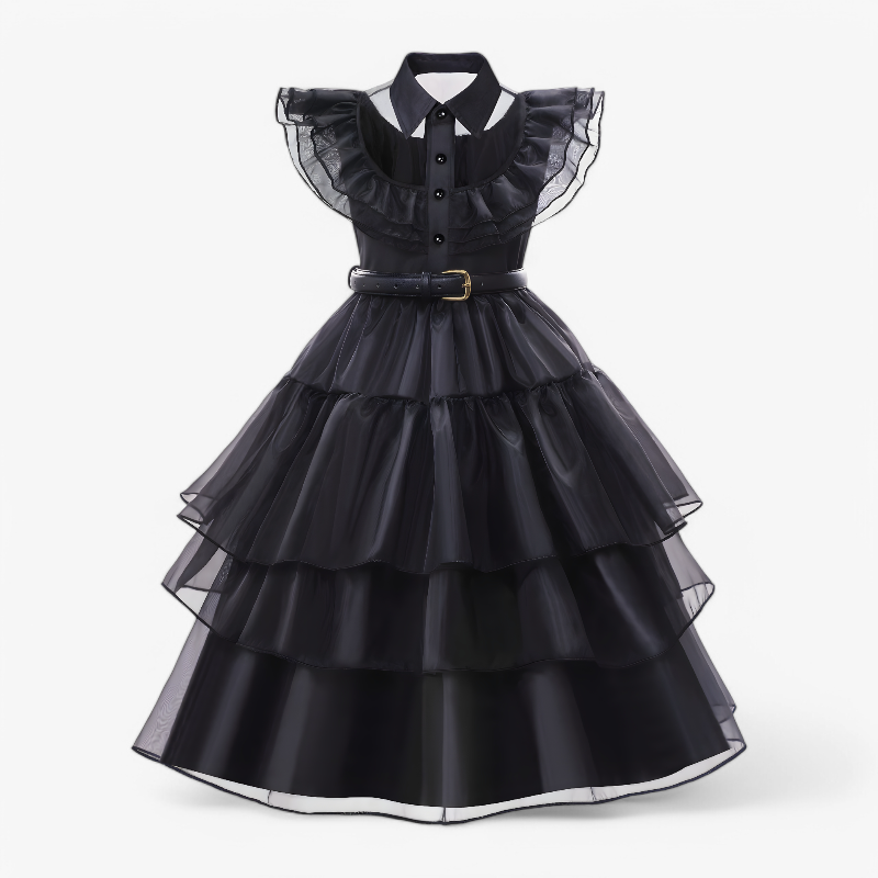 Mysterious Gothic Costume for Girls – Includes Wig, Socks, Gloves, and Jewelry Set