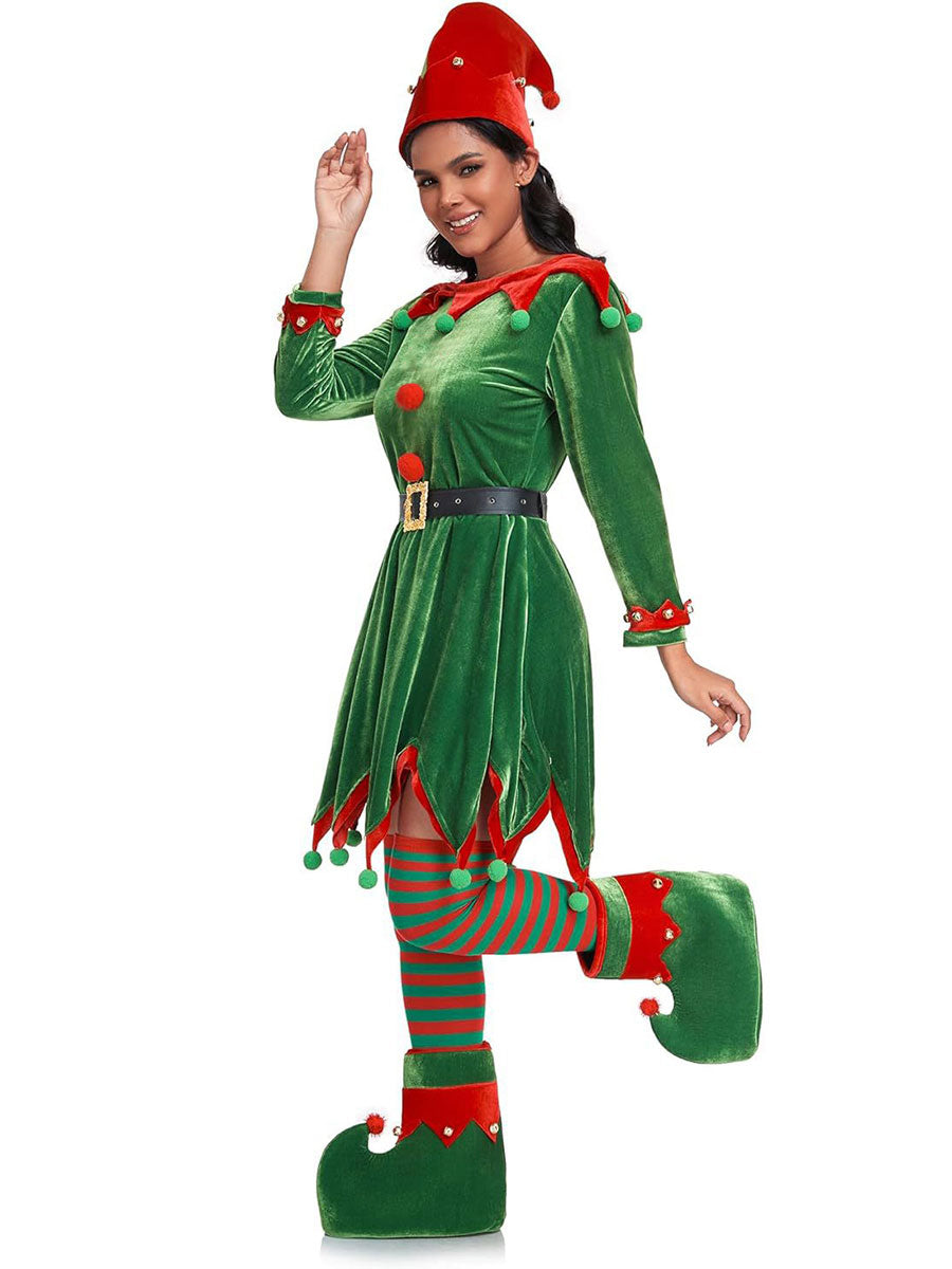 Christmas Elf Costume Velvet Dress Set