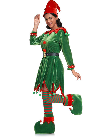 Christmas Elf Costume Velvet Dress Set