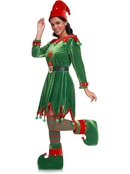 Christmas Elf Costume Velvet Dress Set