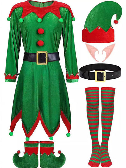 Christmas Elf Costume Velvet Dress Set