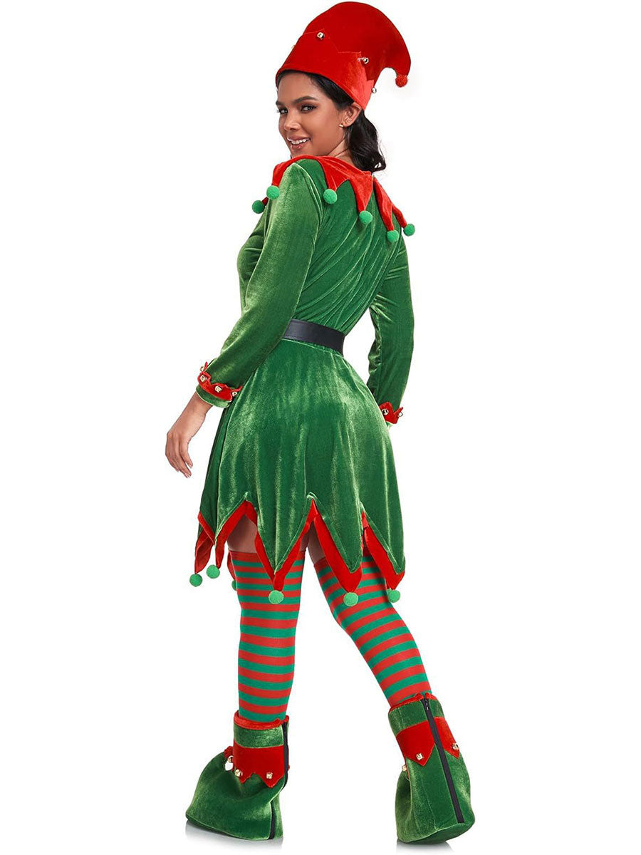 Christmas Elf Costume Velvet Dress Set