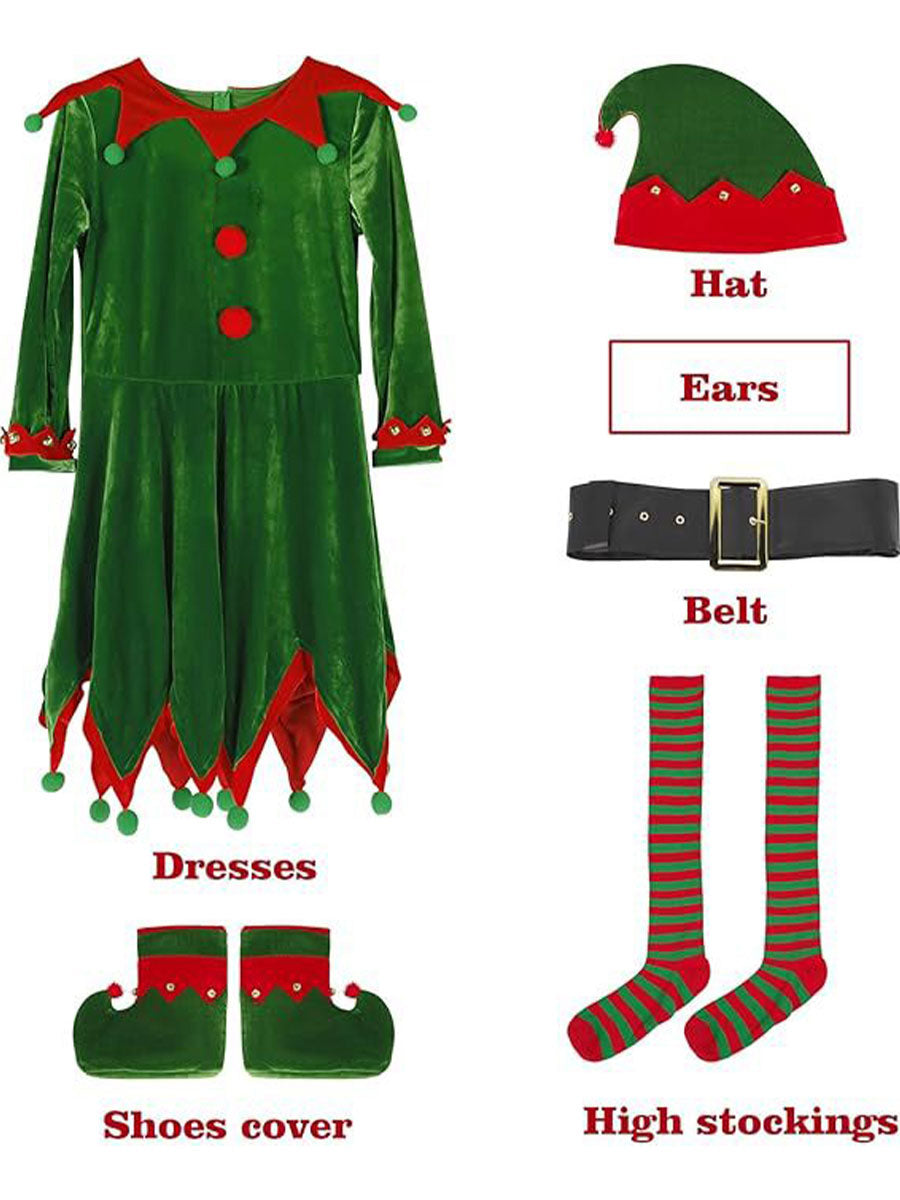 Christmas Elf Costume Velvet Dress Set