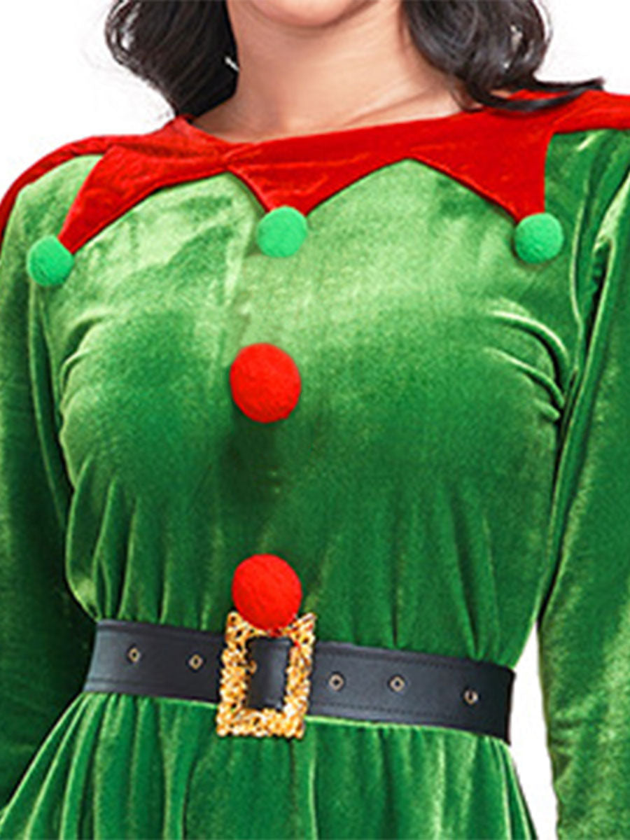 Christmas Elf Costume Velvet Dress Set