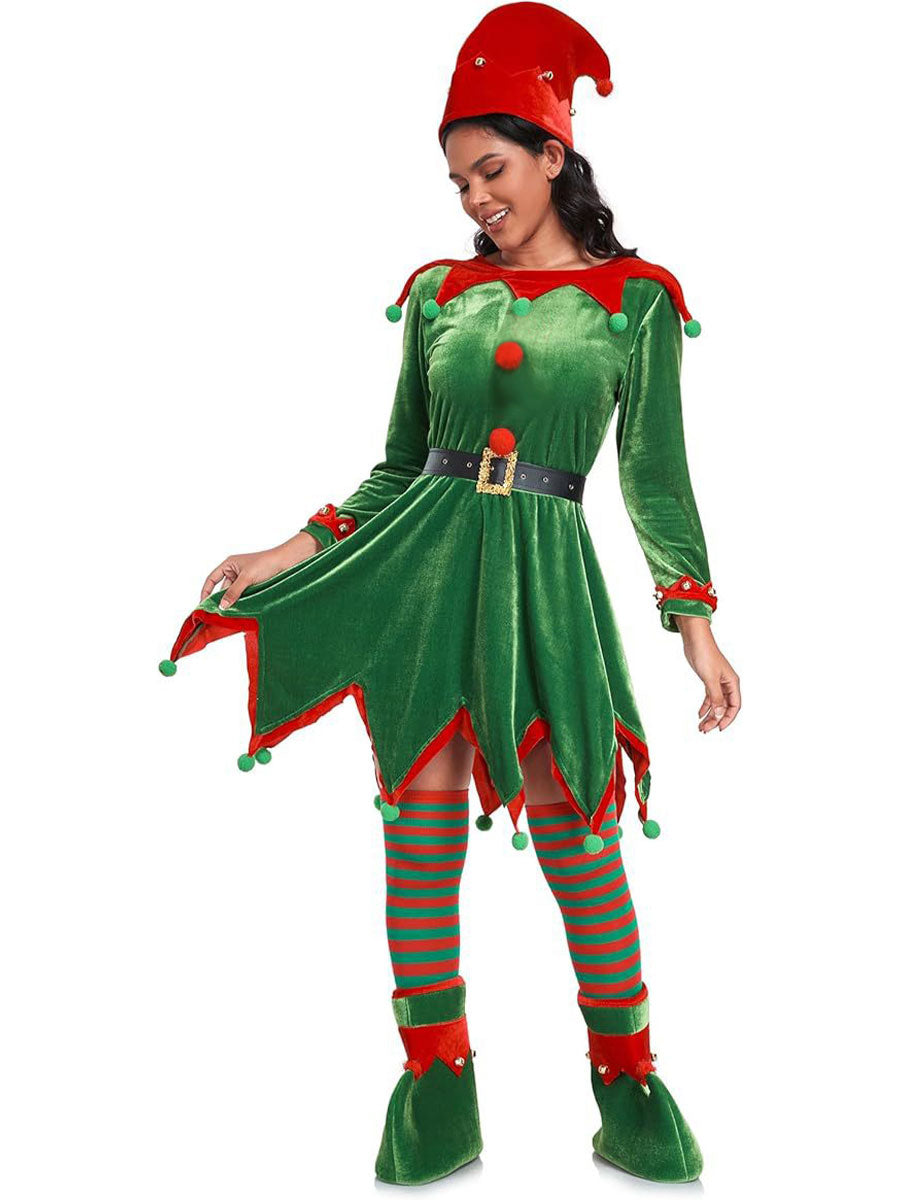 Christmas Elf Costume Velvet Dress Set