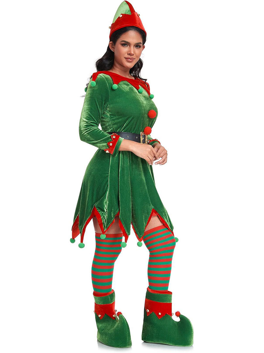 Christmas Elf Costume Velvet Dress Set