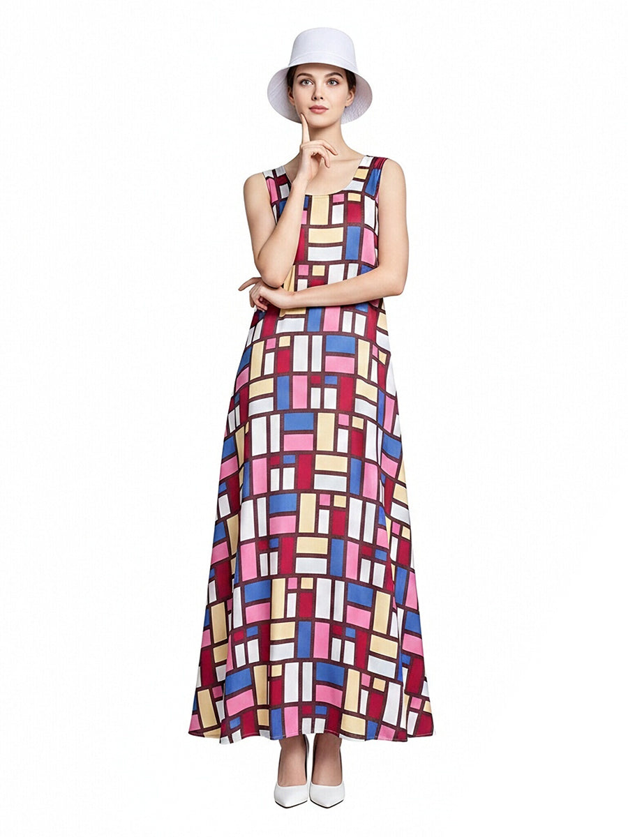 Colorful Geometric Print Maxi Dress
