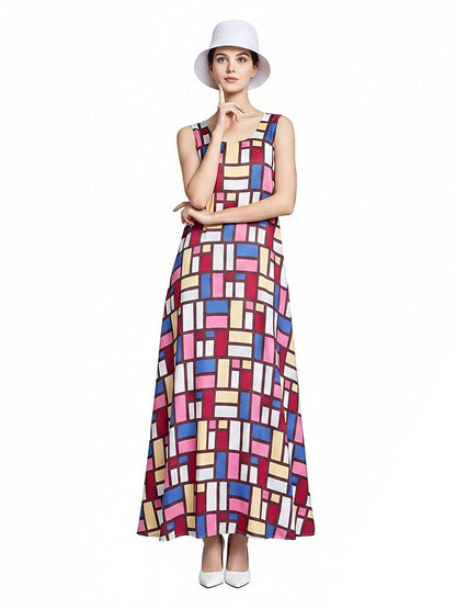 Colorful Geometric Print Maxi Dress