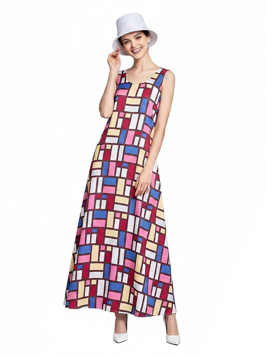 Colorful Geometric Print Maxi Dress
